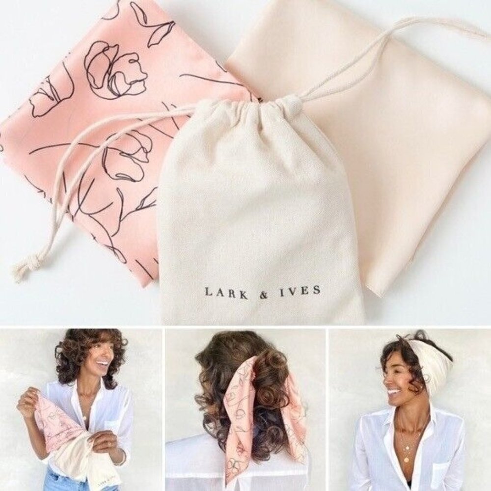 Lark & Ives Womens 2 Piece Minimalist Hair Scarf Set Satin Ties‎ Floral $30